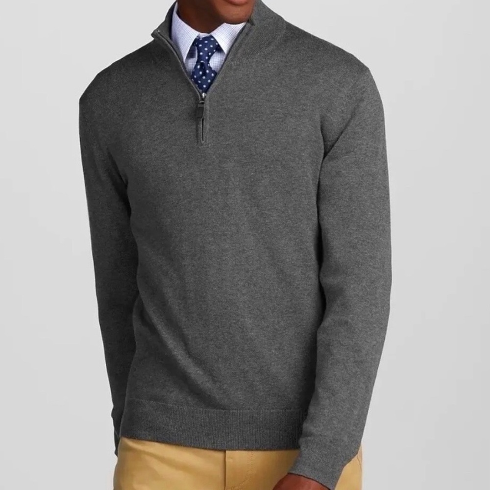 Jos. A. Bank Traveler Gray 1/4 Zip Mock Neck Sweater Men’s Medium Office Preppy